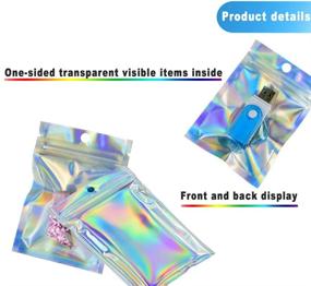 img 1 attached to 🌈 100PCS Holographic Bags - Double Sided Reusable Zip Lock Sealing Smell Proof Foil Pouch Bags (5"x 7") by Mellbree