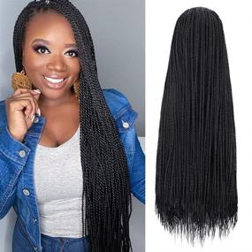 img 4 attached to 🧶 Senegalese Twist Crochet Hair Extensions - Natural Black 32 Inch 8 Packs Pre-twisted Synthetic Crochet Braids Pre Looped Crotchet Hair Synthetic Braiding Hair