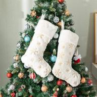 🎄 amidaky plush christmas stockings: elegant white fur, 2 pcs, 22 inches large size with gold snowflake sequin embroidery - perfect family holiday xmas party decorations logo