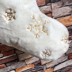 img 1 attached to 🎄 Amidaky Plush Christmas Stockings: Elegant White Fur, 2 Pcs, 22 inches Large Size with Gold Snowflake Sequin Embroidery - Perfect Family Holiday Xmas Party Decorations