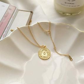 img 2 attached to 🕊️ Exquisite Carved Gold Coin Pendant Necklace - 925 Sterling Silver, 18K Gold Plated - Elegant Round Chain Goddess Worship Celebrity Medal - Reversible Keepsake - Chic Choker Fashion Jewelry in a Gift Box