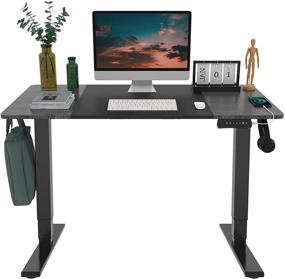 img 4 attached to 🖥️ FLEXISPOT EP4 Electric Standing Desk: Height Adjustable Desk with USB Charging and Hooks, 48"x24" Dual Motor Stand Up Desk - Black Frame & Black/Greystone Top