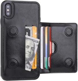 img 4 attached to 💼 Premium iPhone Xs Max Wallet Case: KIHUWEY Leather Kickstand with Credit Card Holder – Shockproof & Magnetic Closure – 6.5 Inch (Black)