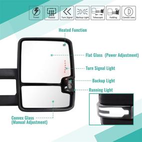 img 3 attached to Towing Mirrors For 2007 2008 2009 2010 2011 2012 2013 Chevy Silverado Suburban Tahoe Avalanche GMC Sierra Yukon With Power Glass Dynamic Turn Signal Light Backup Lamp Heated Extendable Pair (07-13)