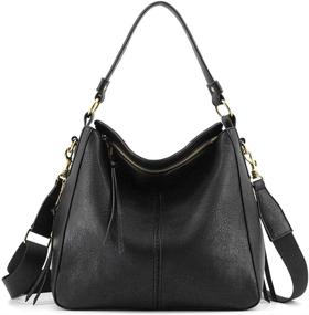 img 4 attached to 👜 Stylish Leather Handbags with Adjustable Shoulder Straps & Tassels for Women - Ideal Hobo Bags and Wallets