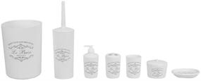 img 3 attached to 🛁 Home Basics Paris Collection 7 Piece Bath Set - White Bathroom Accessories - Includes Toilet Brush, Tumbler, Toothbrush Holder, Soap Holder, Lotion Dispenser, and More!