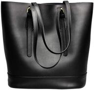 👜 elegant style women's genuine leather tote: spacious shoulder bucket handbag with large capacity logo