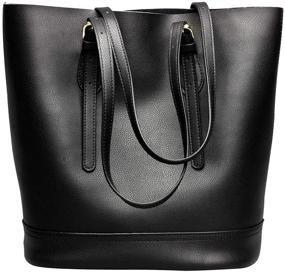 img 4 attached to 👜 Elegant Style Women's Genuine Leather Tote: Spacious Shoulder Bucket Handbag with Large Capacity