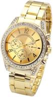 exquisite unisex gold fashion quartz bracelet watch with crystal accents from top plaza logo