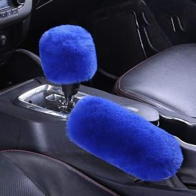 img 3 attached to 🚗 Forala 1 Set of 5 Car Steering Wheel Cover, Handbrake Cover, Gear Shift Cover, Seat Belt Shoulder Pads – Faux Wool, Warm Winter (Blue)