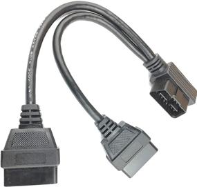 img 1 attached to Right Angle OBD II 16pin Splitter Y Cable - Male to 2 Female Extension Cable - 1ft/30cm