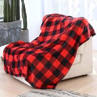 🔴 syntus buffalo plaid throw blanket, 50x60, soft flannel fleece - red & black, for couch, bed, sofa logo