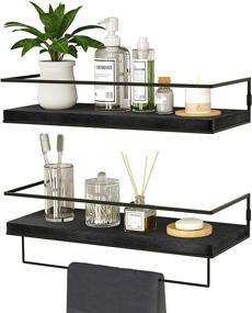 img 4 attached to ZGO Floating Shelves for Wall Set of 2: Black Metal Frame with Towel Rack - Bathroom, Bedroom, Living Room, Kitchen, Office Storage Solution