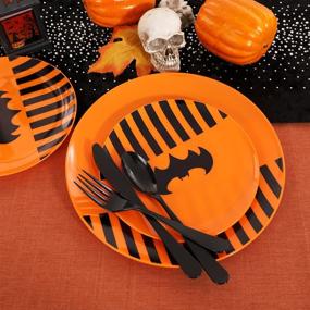 img 3 attached to 🎃 BUCLA 180PCS Halloween Party Tableware Set - Including 30 Pumpkin Plates, 30 Bat Plates, Cups, Cutlery, for 30 Guests