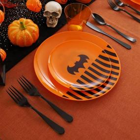 img 1 attached to 🎃 BUCLA 180PCS Halloween Party Tableware Set - Including 30 Pumpkin Plates, 30 Bat Plates, Cups, Cutlery, for 30 Guests