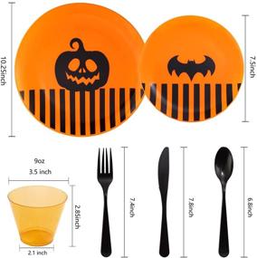 img 2 attached to 🎃 BUCLA 180PCS Halloween Party Tableware Set - Including 30 Pumpkin Plates, 30 Bat Plates, Cups, Cutlery, for 30 Guests