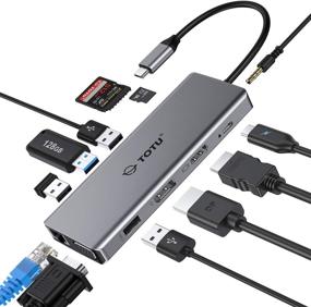 img 4 attached to TOTU Upgraded 13-in-1 USB C Hub with 4K HDMI &amp; DP, VGA, 2 USB3.0/2 USB2.0/75W 🔌 PD, Triple Display Docking Station for MacBook Pro and Windows USB C Systems, macOS Supported (Mirror 1)