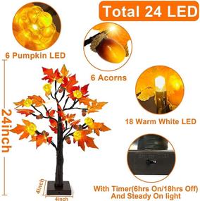 img 1 attached to 🍁 Fall-Inspired TURNMEON 24 Inch LED Maple Tree with Timer: 24 Lights Battery Operated Tabletop Pumpkin Acorn Tree for Autumn Harvest Decorations