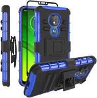 📱 protective blue moto g7 power/supra case + tempered glass - changej holster belt clip armor logo