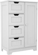 🚽 rasoo white freestanding bathroom storage cabinet: floor cupboard with adjustable shelf, 4 drawers, and 1 door logo