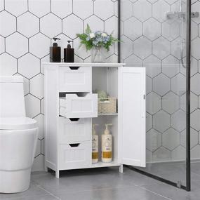 img 3 attached to 🚽 RASOO White Freestanding Bathroom Storage Cabinet: Floor Cupboard with Adjustable Shelf, 4 Drawers, and 1 Door