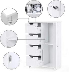 img 1 attached to 🚽 RASOO White Freestanding Bathroom Storage Cabinet: Floor Cupboard with Adjustable Shelf, 4 Drawers, and 1 Door