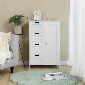 img 2 attached to 🚽 RASOO White Freestanding Bathroom Storage Cabinet: Floor Cupboard with Adjustable Shelf, 4 Drawers, and 1 Door