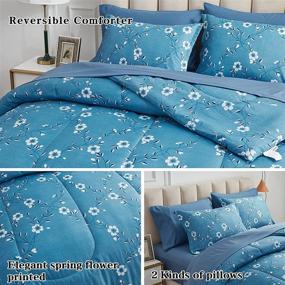img 1 attached to 🛏️ Kids' Twin Size FlySheep Floral Bed in a Bag Set - Blue Spring Flower Botanical Style, Reversible Comforter (1 Comforter, 1 Flat Sheet, 1 Fitted Sheet, 2 Pillow Shams, 1 Pillowcase)