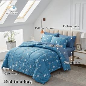 img 3 attached to 🛏️ Kids' Twin Size FlySheep Floral Bed in a Bag Set - Blue Spring Flower Botanical Style, Reversible Comforter (1 Comforter, 1 Flat Sheet, 1 Fitted Sheet, 2 Pillow Shams, 1 Pillowcase)