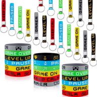 video game bracelets and keychains for gamer birthday party and baby shower party favors, 36 pieces rubber wristbands and keychains in 6 styles логотип