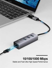 img 1 attached to 💻 SGTTX 4 Port USB 3.0 Hub with Ethernet Adapter - Aluminum Splitter for Windows, Mac, Linux