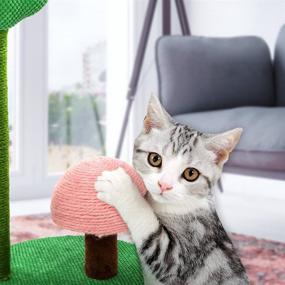 img 3 attached to 🌵 27-inch Tall Cat Activity Scratcher - Cactus Cat Scratching Post with Sisal Rope and Interactive Dangling Ball, Mushroom Claw Scratcher for Kittens