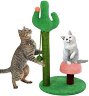 🌵 27-inch tall cat activity scratcher - cactus cat scratching post with sisal rope and interactive dangling ball, mushroom claw scratcher for kittens logo