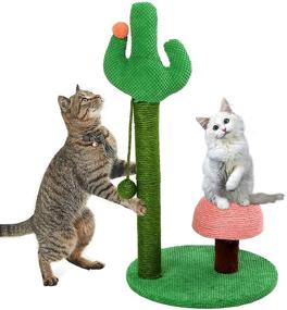 img 4 attached to 🌵 27-inch Tall Cat Activity Scratcher - Cactus Cat Scratching Post with Sisal Rope and Interactive Dangling Ball, Mushroom Claw Scratcher for Kittens