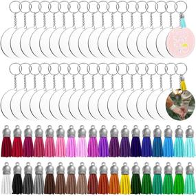 img 4 attached to 🔑 DIY Keychain Crafting Kit: 144 PCS Acrylic Blanks, Tassels, Rings, and Jump Rings for Vinyl Crafts