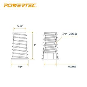 img 2 attached to 🔩 50 Pack POWERTEC QTI1001 Threaded Wood Inserts, Zinc Alloy, 3/8”-16 Internal Threads