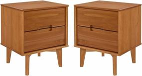 img 2 attached to Walker Edison Mid Century Modern Nightstand - Grooved Handle Wood Side Table with Drawer and Shelf, Bedroom Storage, Bedside End Table, 2 Drawer, Caramel