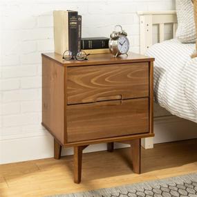 img 1 attached to Walker Edison Mid Century Modern Nightstand - Grooved Handle Wood Side Table with Drawer and Shelf, Bedroom Storage, Bedside End Table, 2 Drawer, Caramel