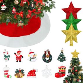 img 4 attached to 🎄 Complete Christmas Tree Decoration Set: 15 Inch Mini Small Christmas Tree Skirt, 3 Tree Toppers, 10 Colored Pottery Ornaments, Star Treetop, Red and White Plush Tree Skirt - Perfect for Xmas Tree, Fireplace, and Home Decor