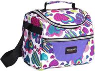 purple kids lunch bag: insulated lunch box with adjustable strap and front pocket for students, school, and travel logo