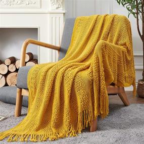 img 4 attached to 🛋️ Cozy up in Style with the jinchan Mustard Yellow Knit Throw Blanket for Bed and Sofa - Soft, Lightweight, and Textured with Tassels - All-Season Home Decor and Perfect Gift for Kids and Girls - 50x60 Inch