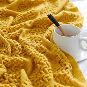 img 3 attached to 🛋️ Cozy up in Style with the jinchan Mustard Yellow Knit Throw Blanket for Bed and Sofa - Soft, Lightweight, and Textured with Tassels - All-Season Home Decor and Perfect Gift for Kids and Girls - 50x60 Inch