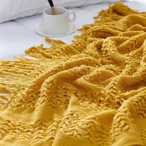img 2 attached to 🛋️ Cozy up in Style with the jinchan Mustard Yellow Knit Throw Blanket for Bed and Sofa - Soft, Lightweight, and Textured with Tassels - All-Season Home Decor and Perfect Gift for Kids and Girls - 50x60 Inch