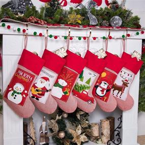 img 3 attached to 🎁 GEX 2021 Christmas Stockings 6 Pack: Large Thick Lining, Rustic Embroidered Pattern, Fireplace Tree Decorations for Xmas Holiday Party Season Decor (Set of 6)