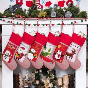 img 4 attached to 🎁 GEX 2021 Christmas Stockings 6 Pack: Large Thick Lining, Rustic Embroidered Pattern, Fireplace Tree Decorations for Xmas Holiday Party Season Decor (Set of 6)