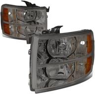 dna motoring hl-oh-csil07-sm-am smoke lens amber headlights replacement for 07-13 silverado logo