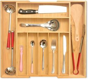 img 4 attached to Organize Your Cutlery and Utensils with the Signature Living Bamboo 🍴 Expandable Drawer Organizer - Premium Bamboo Drawer Dividers for Easy Storage (7-9 slots)