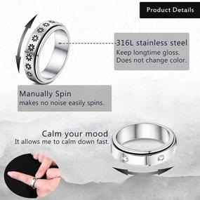 img 3 attached to 💍 Set of 6Pcs Stainless Steel Spinner Rings for Women - Cool Fidget Band Rings with Flower, Moon, and Star Designs - Promotes Stress Relief, Ideal for Wedding and Promise Rings