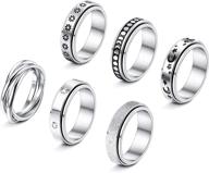 💍 set of 6pcs stainless steel spinner rings for women - cool fidget band rings with flower, moon, and star designs - promotes stress relief, ideal for wedding and promise rings logo