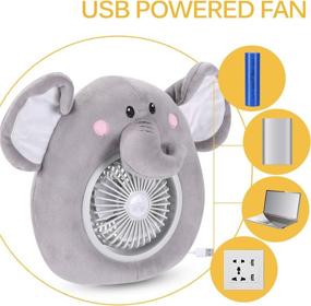 img 2 attached to 🐘 QTDLXFA Elephant Cover Personal Fan - USB Rechargeable Desk Table Cooling Fan, Small & Portable, Quiet 3 Speeds 45°Adjustable Head - Ideal for Home Office Car Outdoor Travel Kids (Grey)